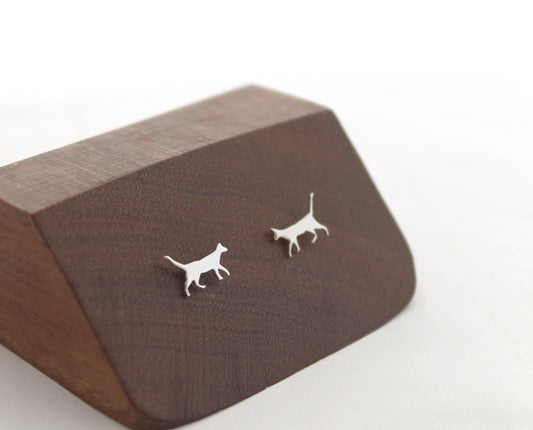 Silver Cat Stud Earrings, Walking Cat Studs - Sweet November Jewelry