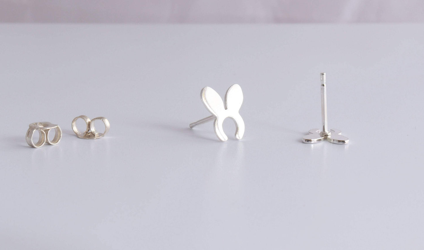 Mini Bunny Ear Shaped Studs in Sterling Silver - Sweet November Jewelry