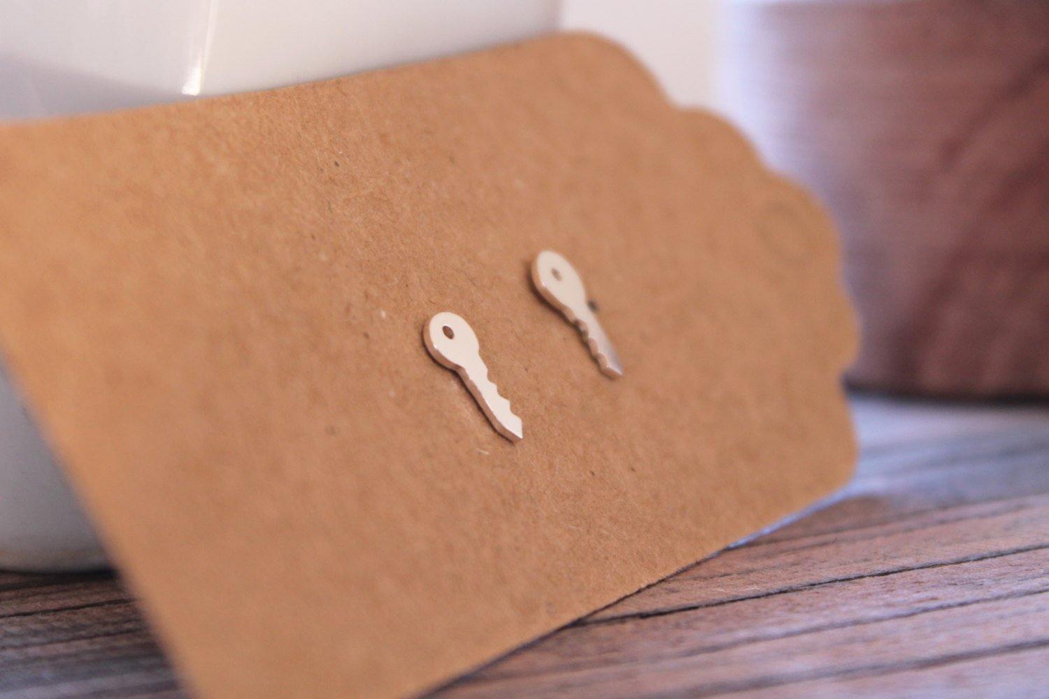 Tiny Silver Key Earrings - Sweet November Jewelry